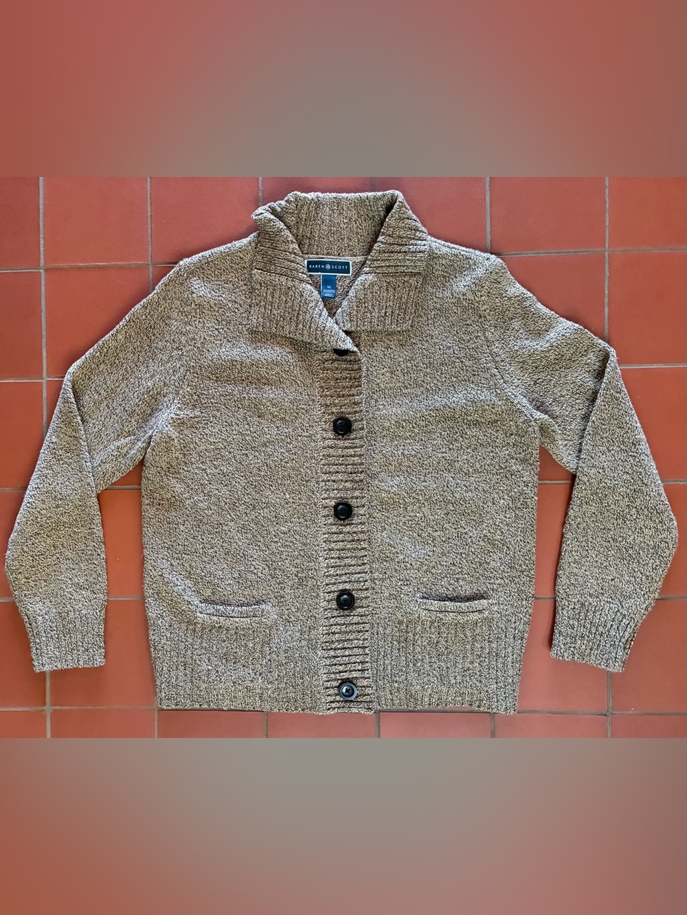 Karen Scott Chunky Button Cardigan Grandpa Sweater Marled Amber size XL